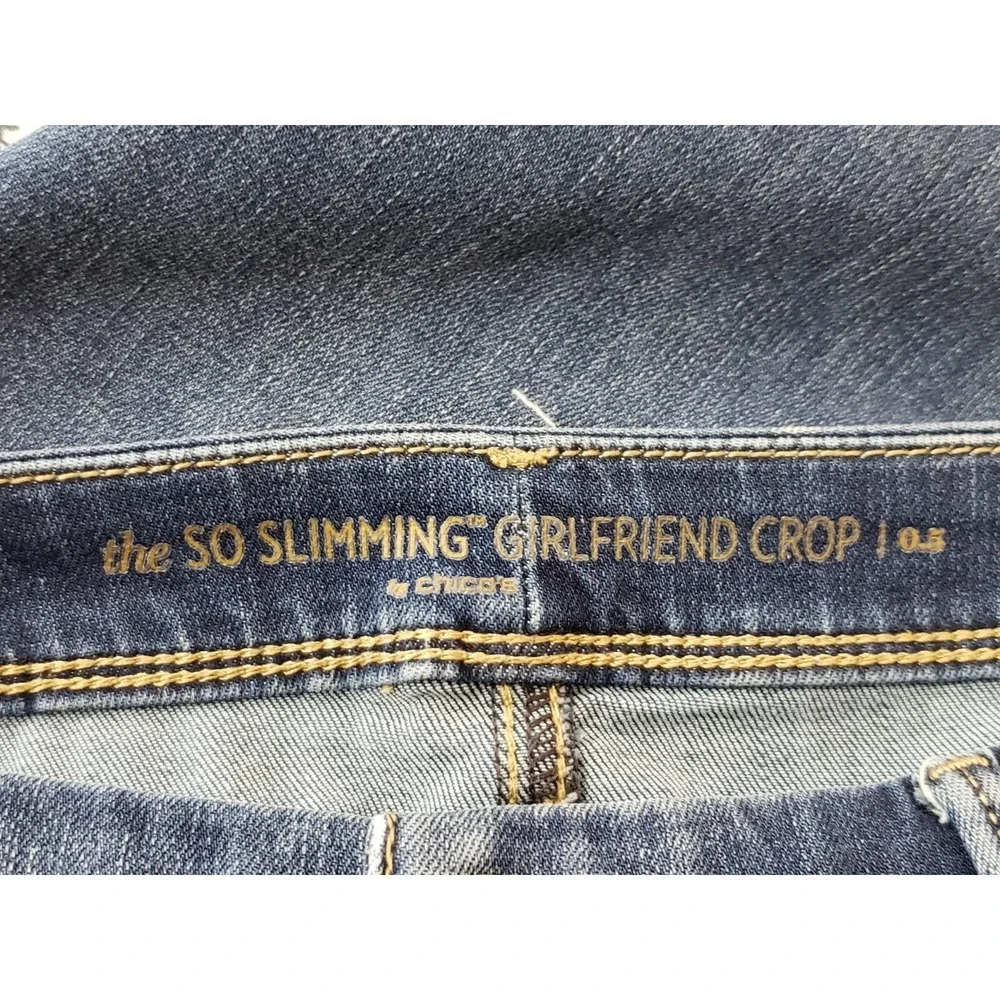 Chico's Cropped Jeans Sz 0.5 Med Wash Blue So Slimming Girlfriend Crop High Rise